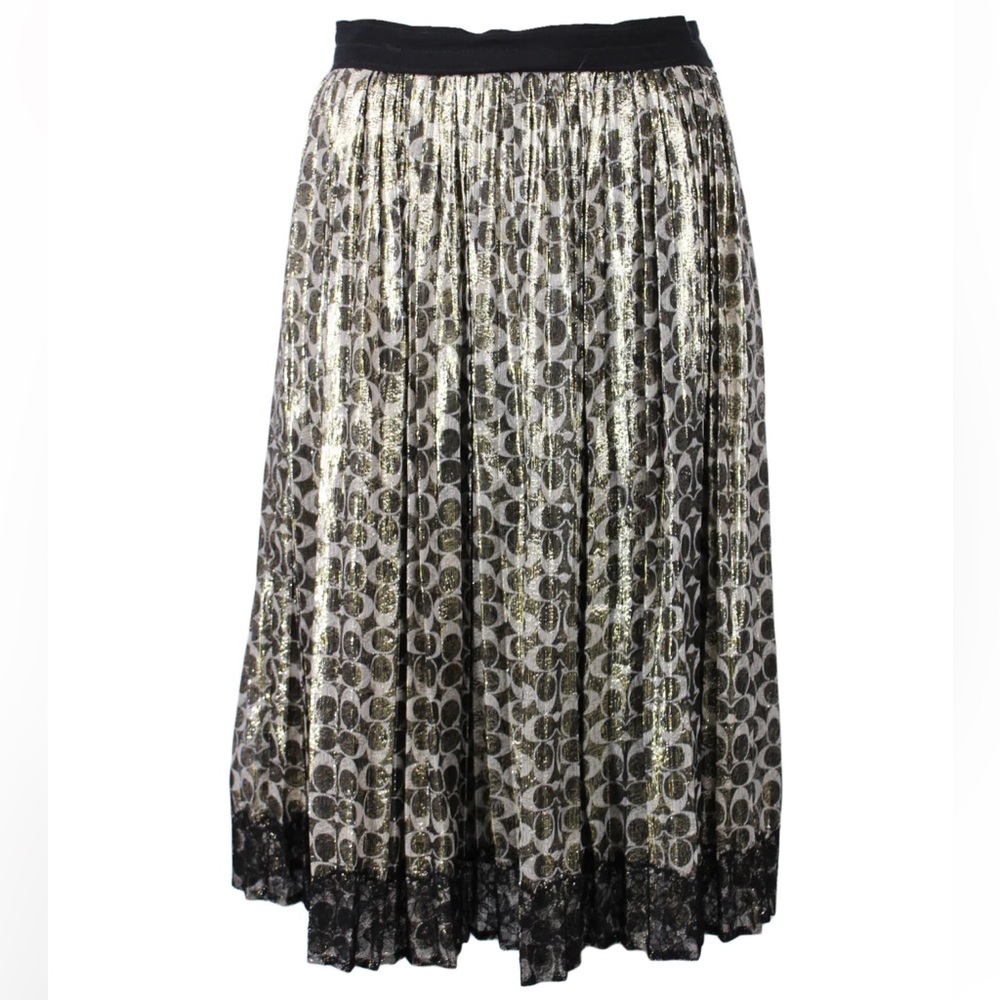 Coach 1941 Metallic Logo Pleated Midi Skirt